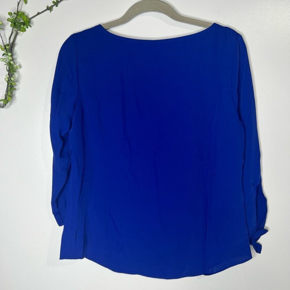 Talbots Royal Cobalt Blue Blouse Tie Wrist Sleeves NWT